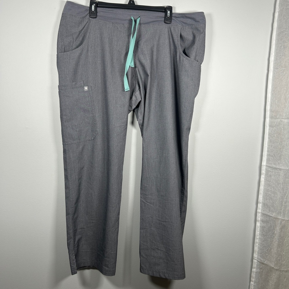 Figs Scrub Pants Womens XL Grey FIONtechnology Straight Leg Cargo Drawstring
